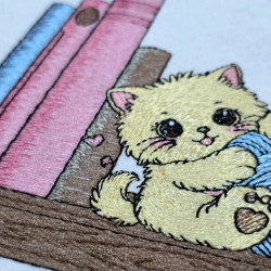 Playful kitten On Bookshelf
