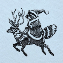 Santa Raccoon Riding Reindeer