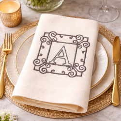 Scroll Square Frame Monogram Letter A