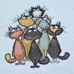 Six Standing Cats Looking Up