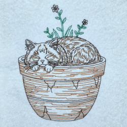 Sleeping Cat In Flower Pot Line Art