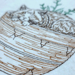 Sleeping Cat In Flower Pot Line Art