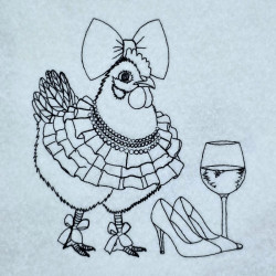 Stylish Hen With Wine Glass Line Art