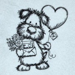 Sweet Puppy With Heart Balloon Line Art