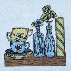 Tea Cups And Meadow Blooms Bookshelf Panel