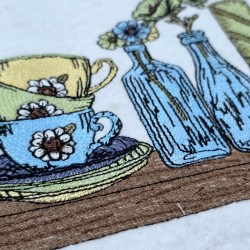 Tea Cups And Meadow Blooms Bookshelf Panel