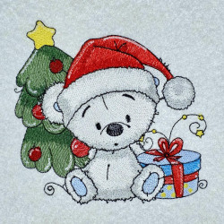 Teddy Bear With Gift And Christmas Tree