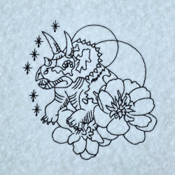Triceratops Dinosaur With Flowers Line Art