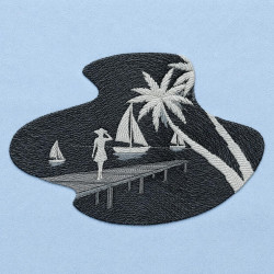 Tropical Pier Sailboats And Palm Trees
