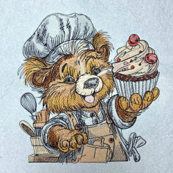 Whimsical Chef Bear Holding A Giant Cupcake