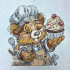 Whimsical Chef Bear Holding A Giant Cupcake