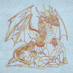 Winged Dragon On Gem Stone Line Art