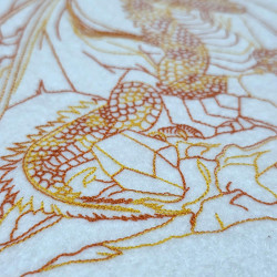 Winged Dragon On Gem Stone Line Art