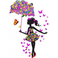 Butterfly Floral Girl with Umbrella
