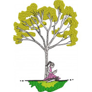 Girl Reading Book Sitting  by Tree