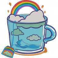 Cup Of Clouds And Rainbow Embroidery Pattern