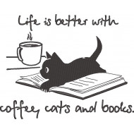 Coffee, Cats and Books Embroidery Pattern 
