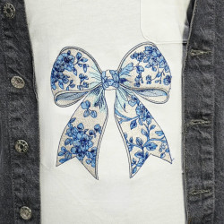 Blue Floral Bow