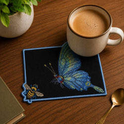 Midnight Honey Bee And Butterfly ITH Mug Rug