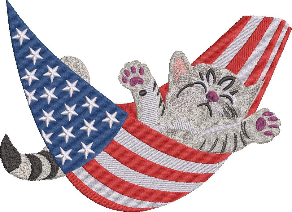 Cat In Patriotic Hammock Cat In Patriotic Hammock