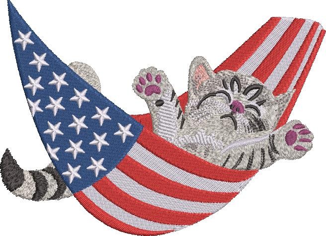 Cat In Patriotic Hammock Cat In Patriotic Hammock