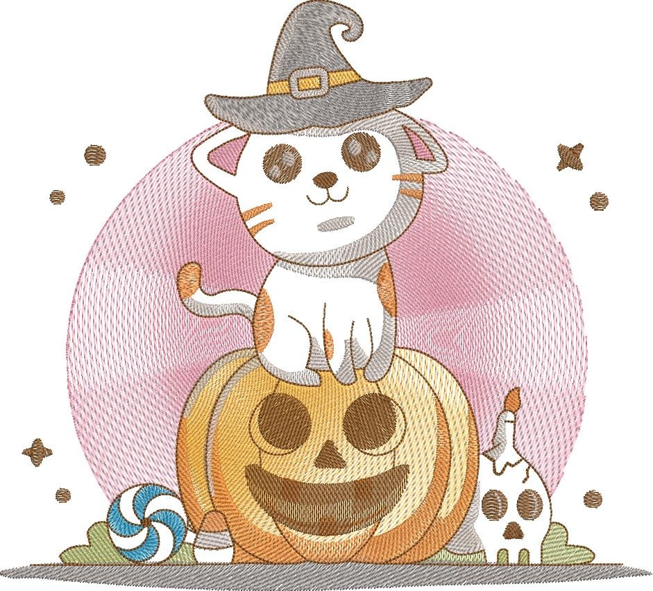 Cute Cat On Halloween Pumpkin
