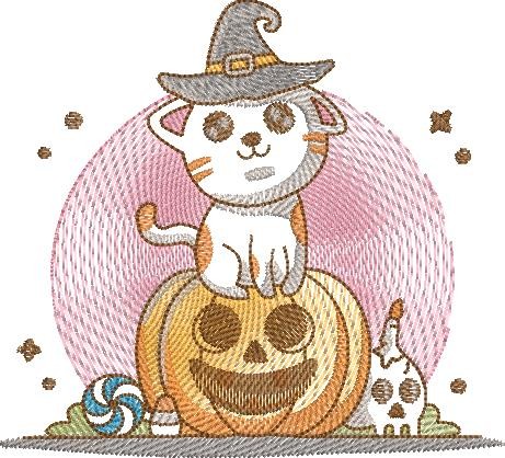 Cute Cat On Halloween Pumpkin