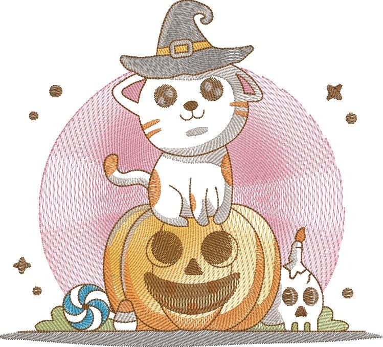 Cute Cat On Halloween Pumpkin