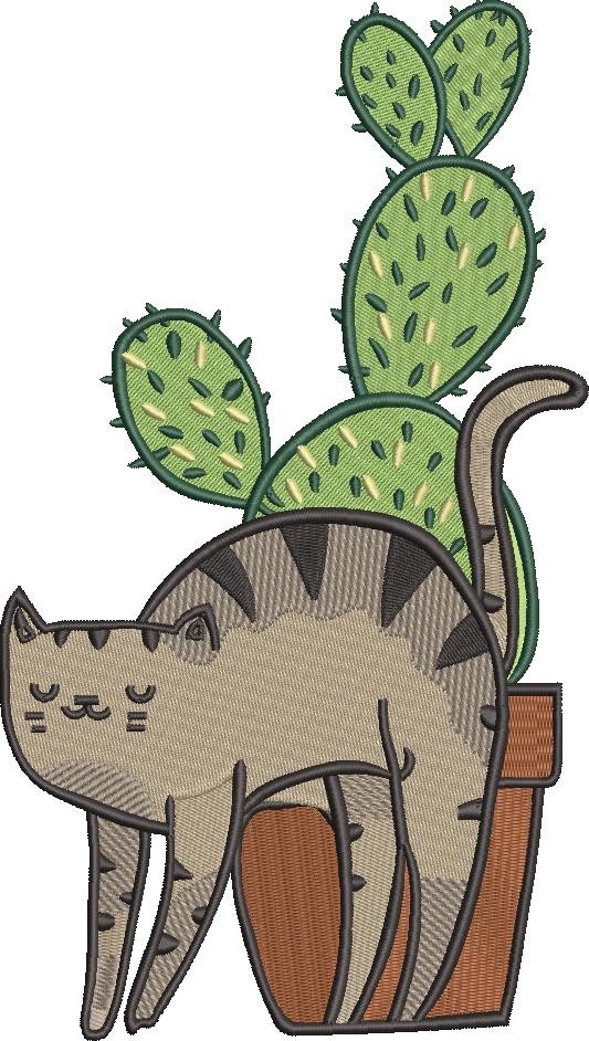 Cat With Cactus Plant