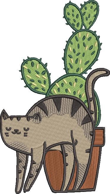 Cat With Cactus Plant