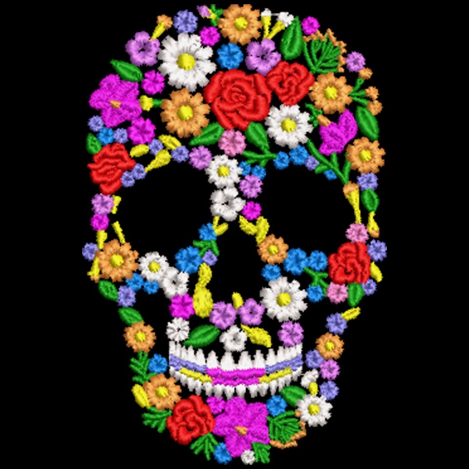 Floral Skull Embroidery Pattern