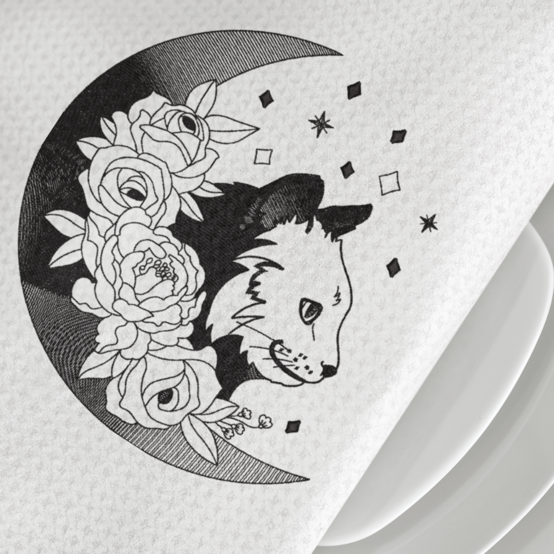 Floral Cat with moon
