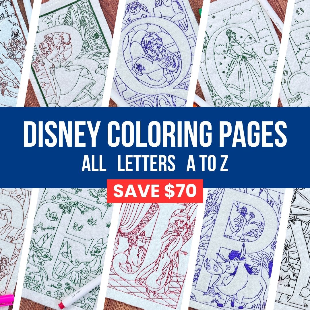 Alphabets A To Z Coloring Page Pack of 26 Embroidery Designs