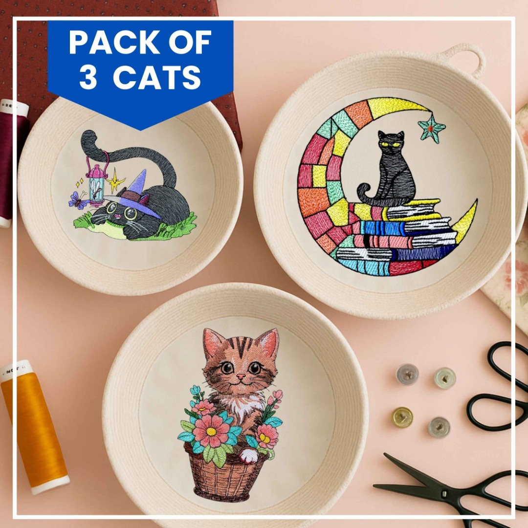 Cute Cats Pack of 3 Embroidery Designs