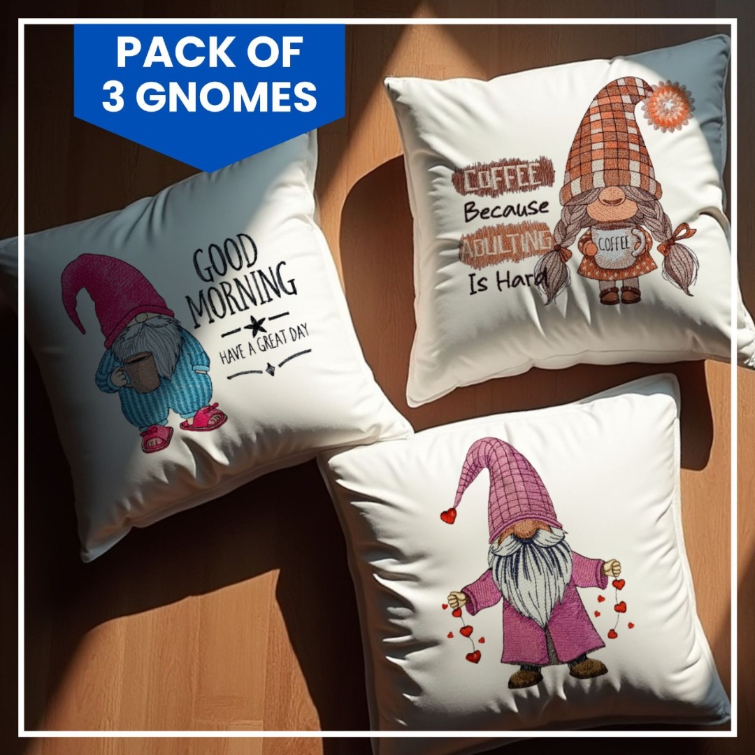 Gnome Pack of 3 Embroidery Designs Gnome Pack of 3 Embroidery Designs