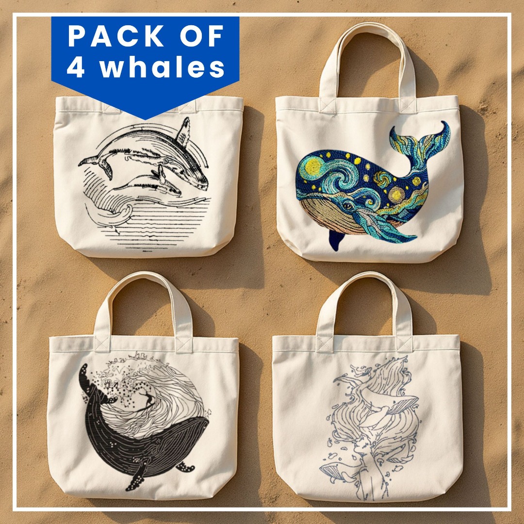 Pack of 4 Blue Whale Embroidery Designs Pack of 4 Blue Whale Embroidery Designs