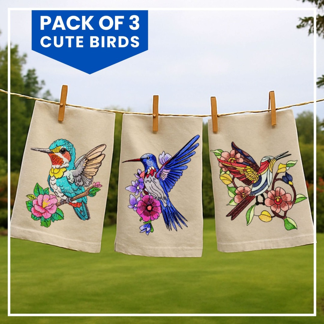 Pack of 3 Humming Birds Embroidery Designs Pack of 3 Humming Birds Embroidery Designs