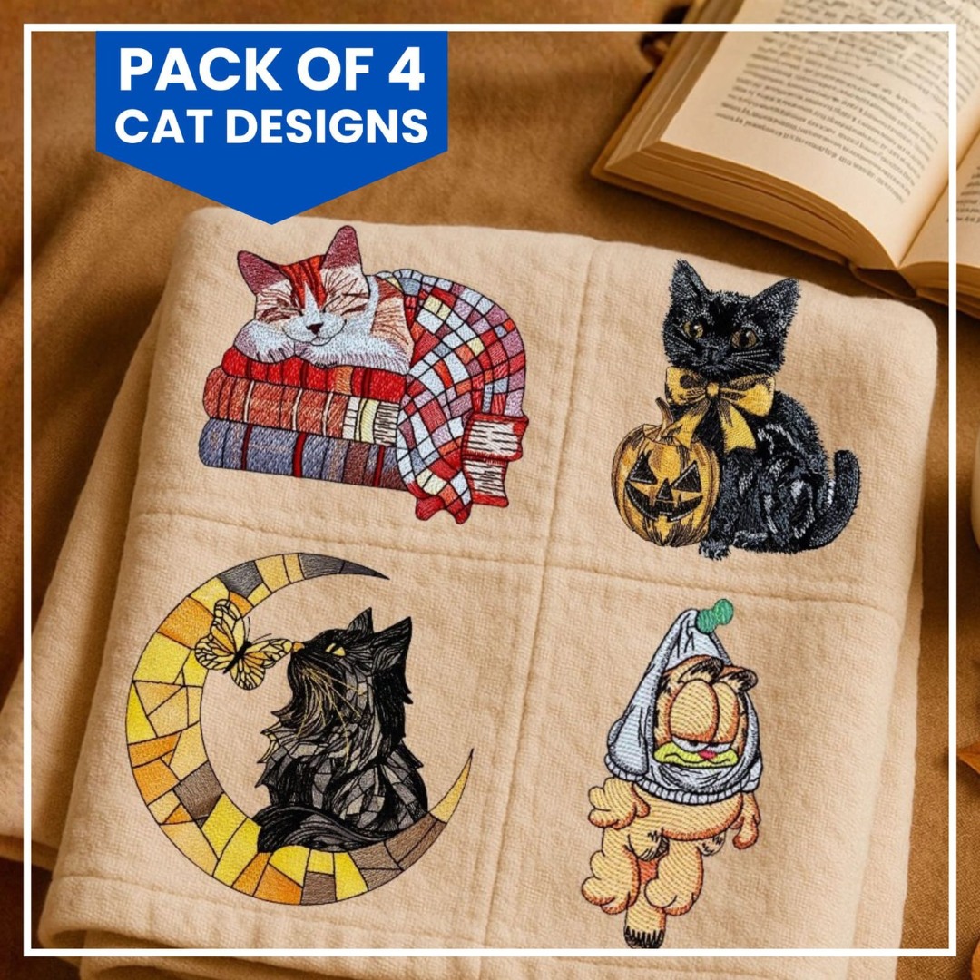 Pack of 4 Cats Embroidery Designs Pack of 4 Cats Embroidery Designs