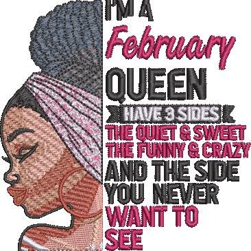 February Queen Embroidery Design February Queen Embroidery Design