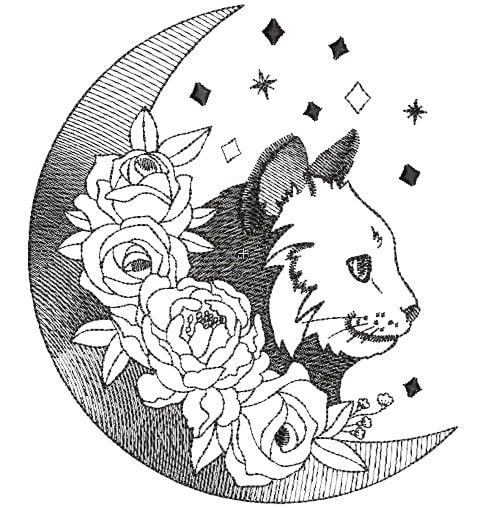 Floral Cat with moon Floral Cat with moon