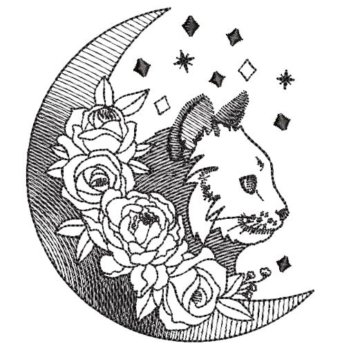 Floral Cat with moon Floral Cat with moon