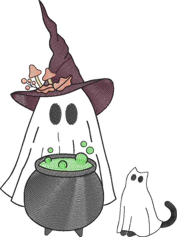 Witchy Ghost Cat And Cauldron Witchy Ghost Cat And Cauldron