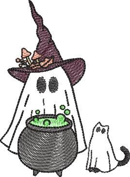 Witchy Ghost Cat And Cauldron Witchy Ghost Cat And Cauldron