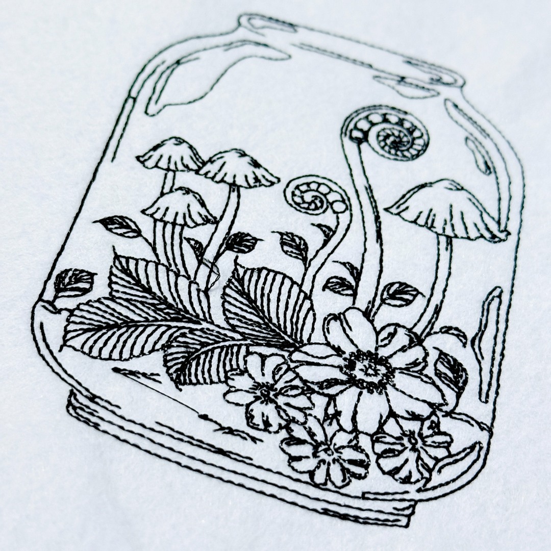 Mushrooms In a Jar Line Art