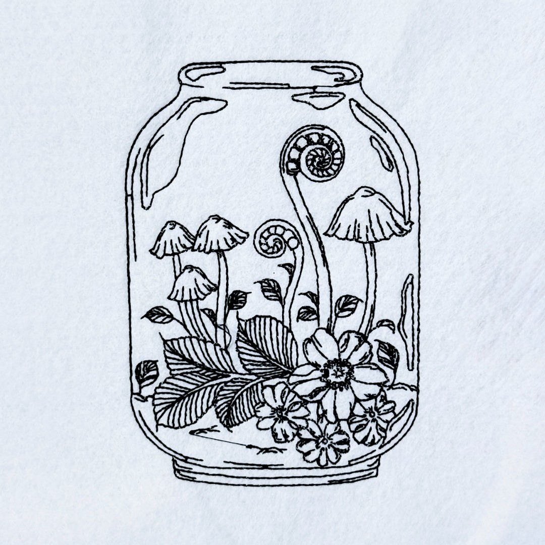 Mushrooms In a Jar Line Art