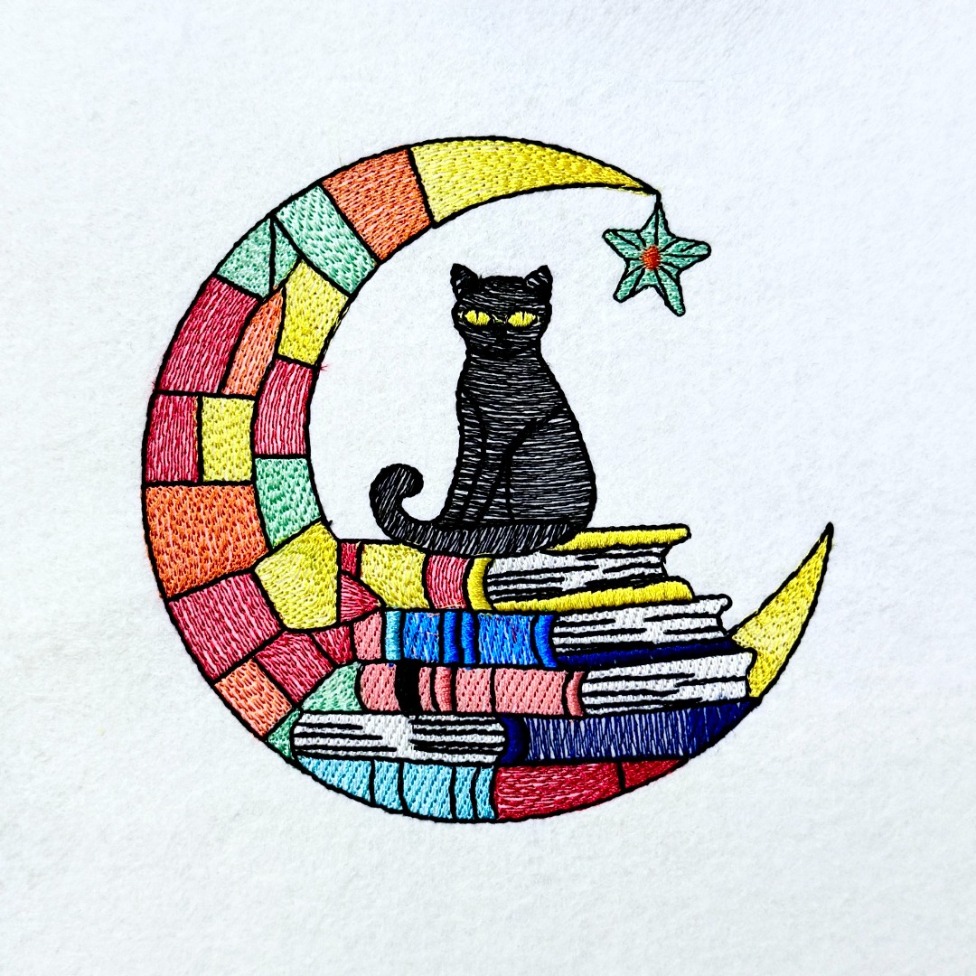 Black Cat With Moon And Books Black Cat With Moon And Books
