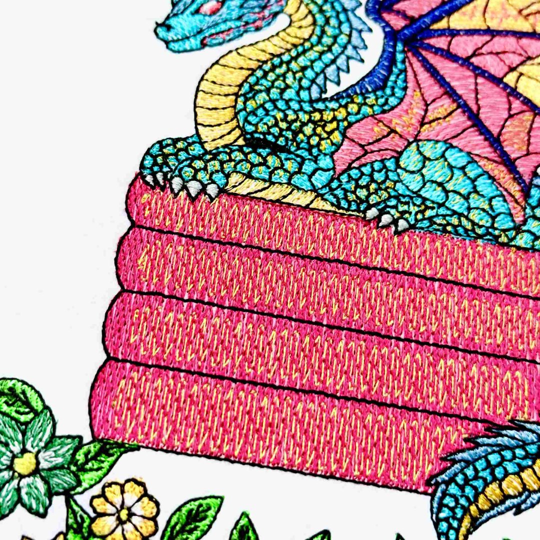 Dragon on Books with Floral Vine Dragon on Books with Floral Vine