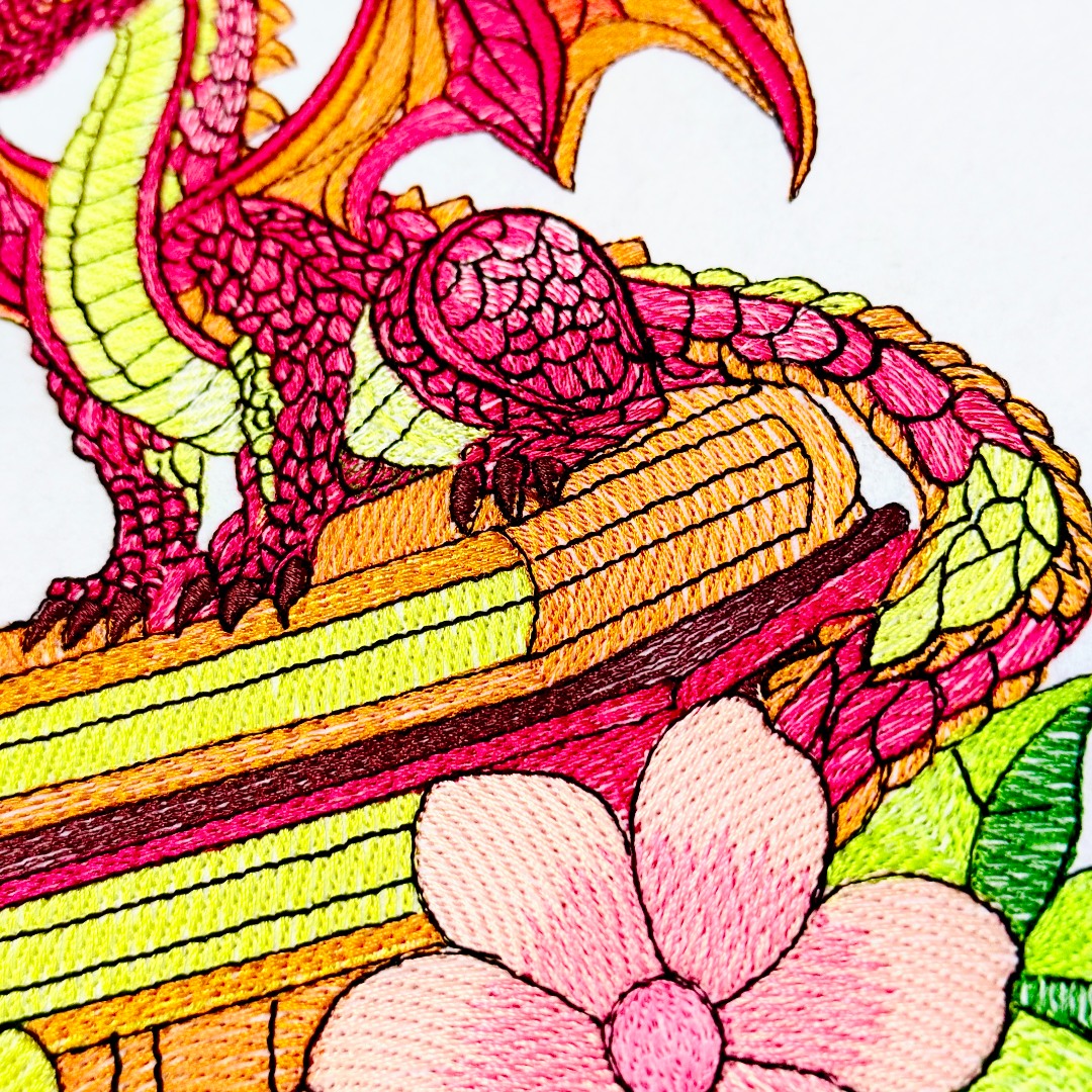 Flamed Dragon on Books and Flowers Flamed Dragon on Books and Flowers