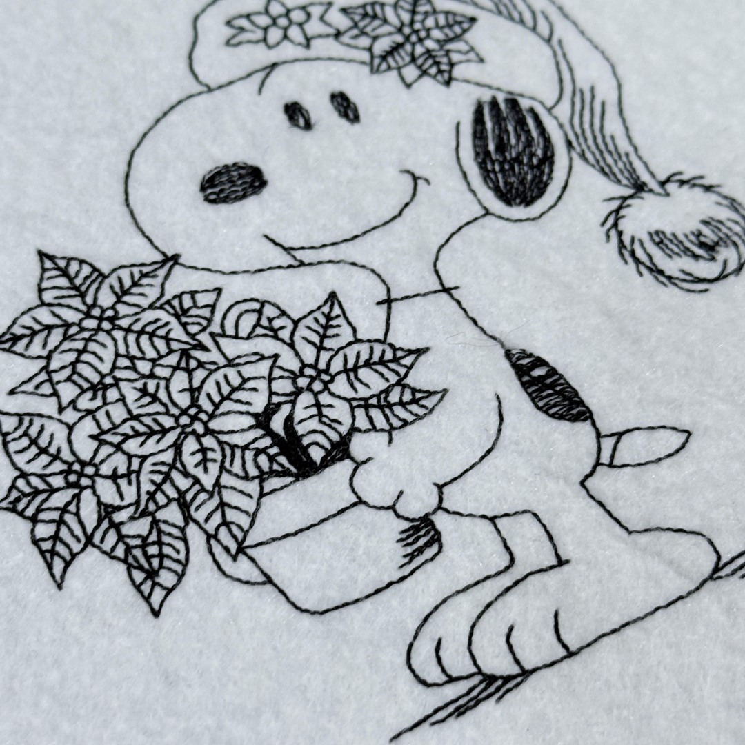 Santa Dog With Poinsettias Line Art