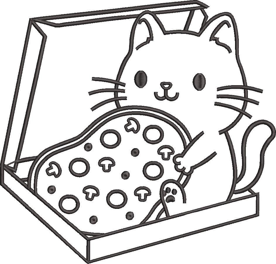 Cat Is In The Pizza Box Embroidery Pattern Cat Is In The Pizza Box Embroidery Pattern